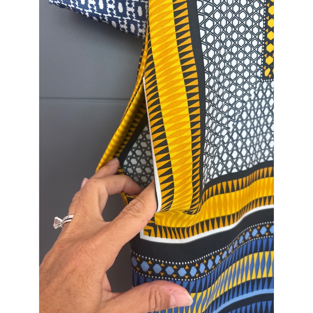 ZARA BASIC Geometric Print V-Neck Tunic Dress Blue Yellow Black White Size M - Picture 4 of 5